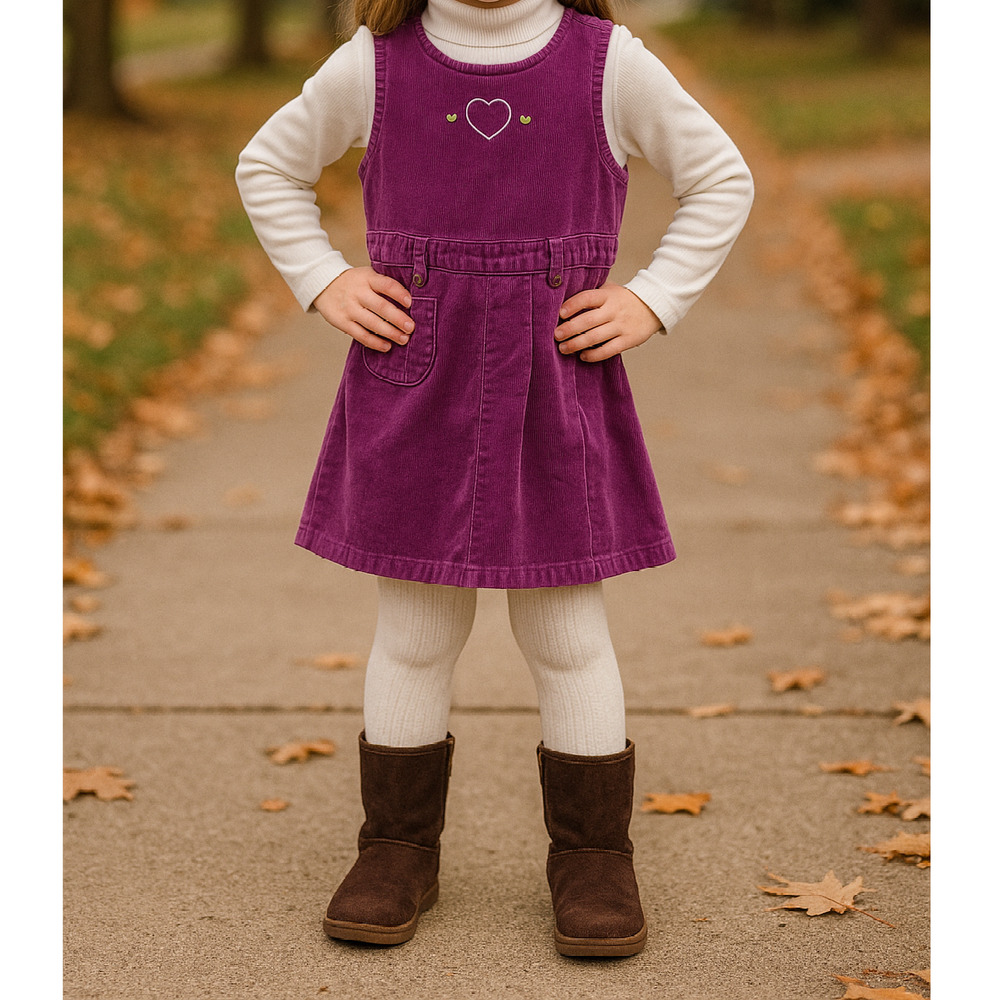 Just Friends Vintage Y2K Purple Corduroy Heart Embroidery Jumper Dress | Size XL